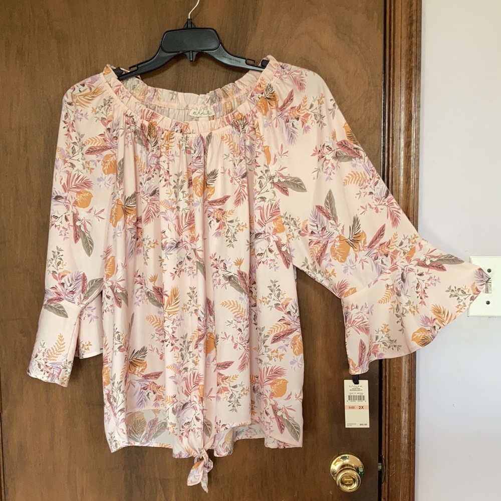 Emaline top floral print bell sleeve blouse tie detail boho Casual office 2X - Picture 11 of 17